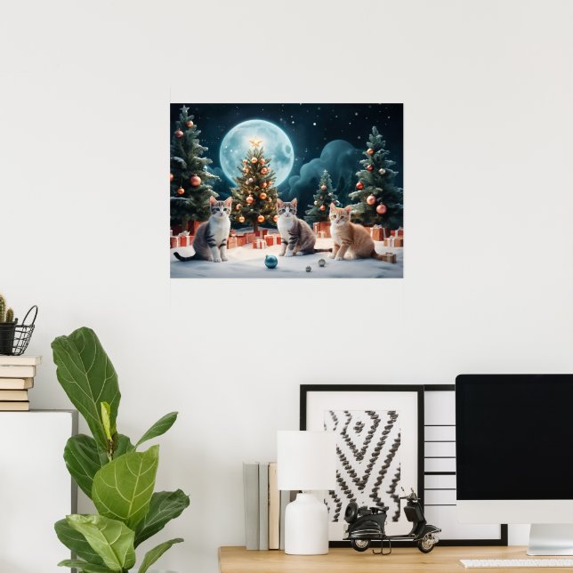 Enchanting Christmas Night with Kittens Poster (Home Office)