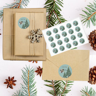 Enchanting Christmas Tree Soft SnowflaksPhoto Classic Round Sticker