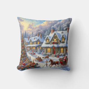 Enchanting Christmas Village Scene Cushion