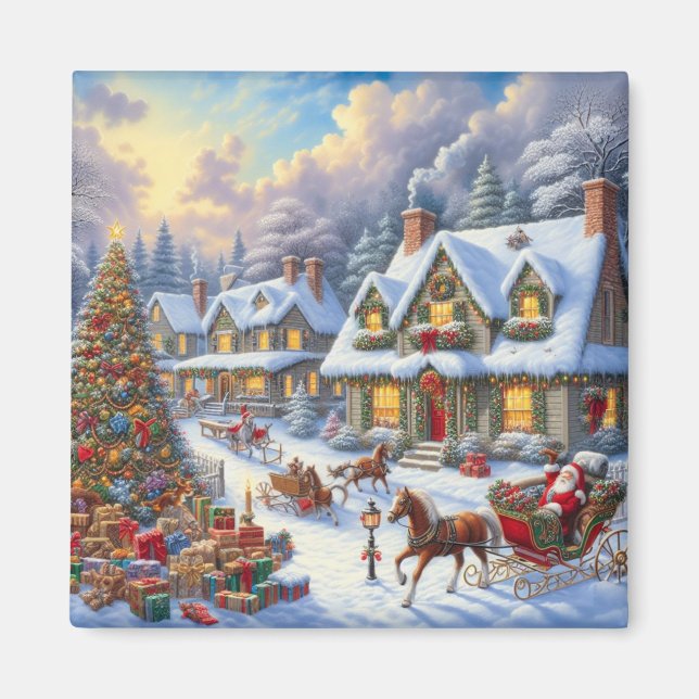 Enchanting Christmas Village Scene Magnet (Front)
