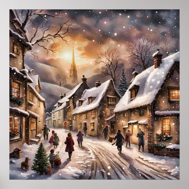 Enchanting Christmas Village Scene Poster (Front)