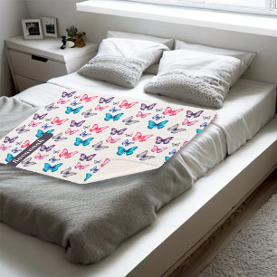 Enchanting Colourful Butterflies Personalise Name  Sherpa Blanket