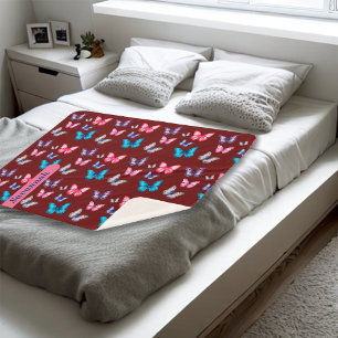 Enchanting Colourful Butterflies Personalise Name Sherpa Blanket