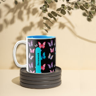 Enchanting Colourful Butterflies Personalise Name Two-Tone Coffee Mug