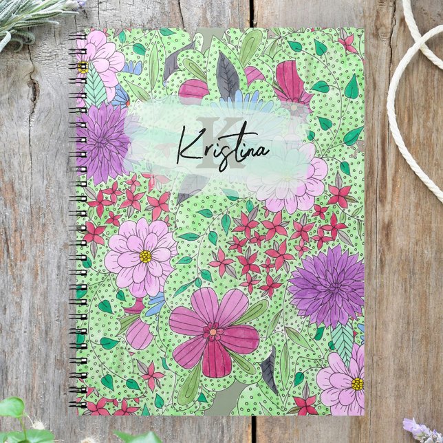 Enchanting Colourful Garden Blooms Monogram Name Notebook (Creator Uploaded)