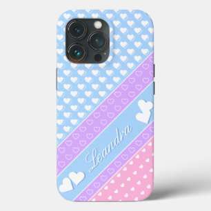 Enchanting Colours, Stripes And Hearts, Custom Nam iPhone 13 Pro Case