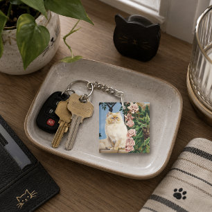 Enchanting Cream Rose Persian Cat Forest Dryad Key Ring