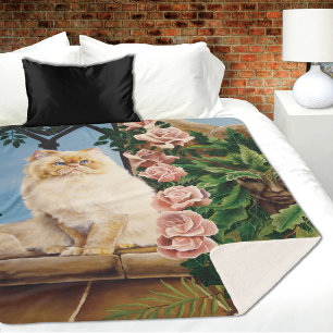 Enchanting Cream Rose Persian Cat Forest Dryad Sherpa Blanket
