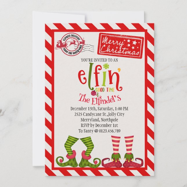 Enchanting Cute Elf Holiday Party Invitation (Front)