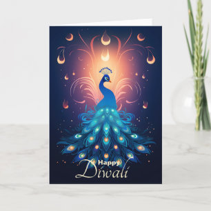 Enchanting Diwali Delight with blue Peacock🦚 Holiday Card