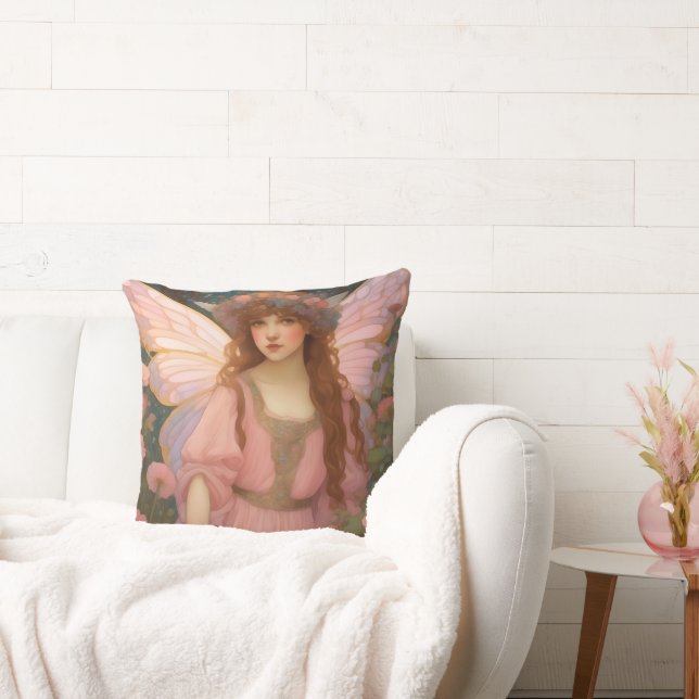 Enchanting Dreams: A Whimsical Pink Fairy Portrait Cushion (Couch)
