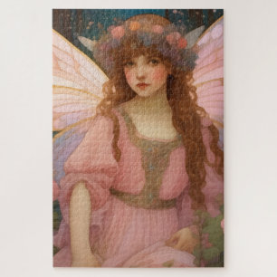 Enchanting Dreams: A Whimsical Pink Fairy Portrait Jigsaw Puzzle