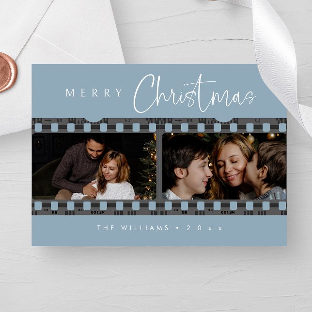 Enchanting Dusty Blue Christmas Photo Holiday Card (Personalized Enchanting Dusty Blue Christmas Photo Holiday Card)