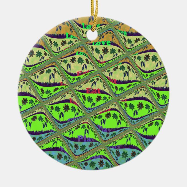 Enchanting Eclectic Garden Chequered Floral Beauty Ceramic Tree Decoration (Front)