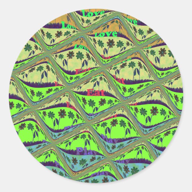 Enchanting Eclectic Garden Chequered Floral Beauty Classic Round Sticker (Front)