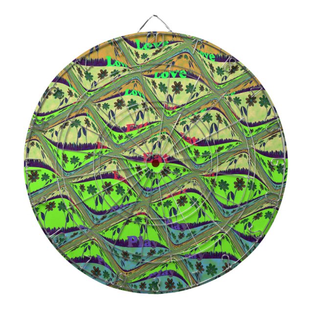 Enchanting Eclectic Garden Chequered Floral Beauty Dartboard (Front)