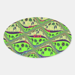 Enchanting Eclectic Garden Chequered Floral Beauty Oval Sticker