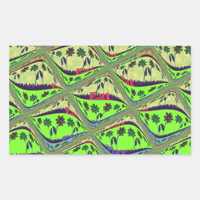 Enchanting Eclectic Garden Chequered Floral Beauty Rectangular Sticker (Front)