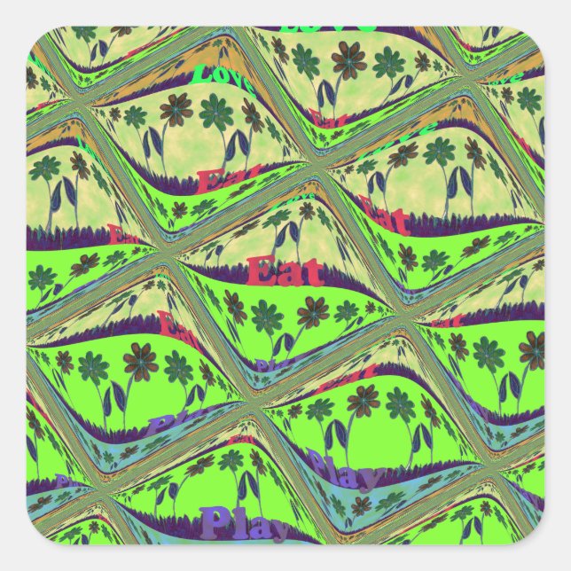 Enchanting Eclectic Garden Chequered Floral Beauty Square Sticker (Front)