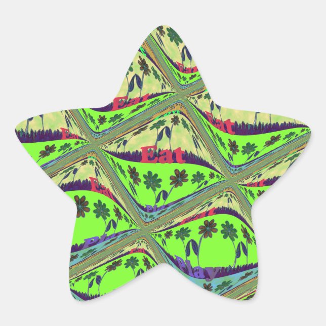 Enchanting Eclectic Garden Chequered Floral Beauty Star Sticker (Front)