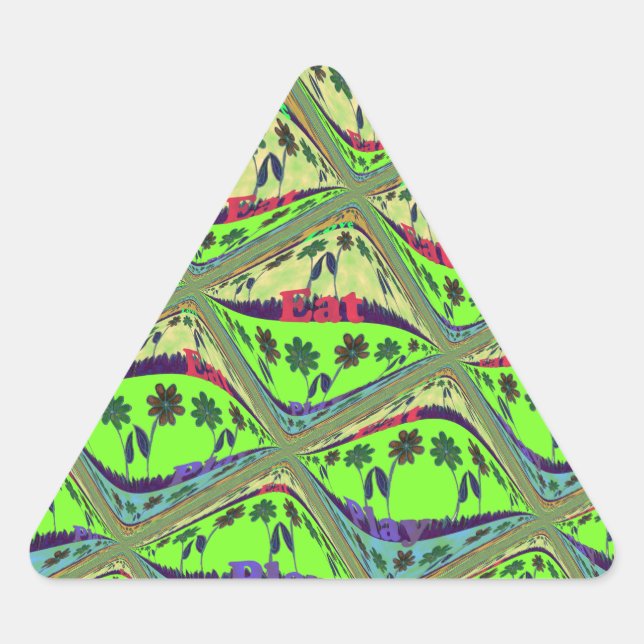 Enchanting Eclectic Garden Chequered Floral Beauty Triangle Sticker (Front)