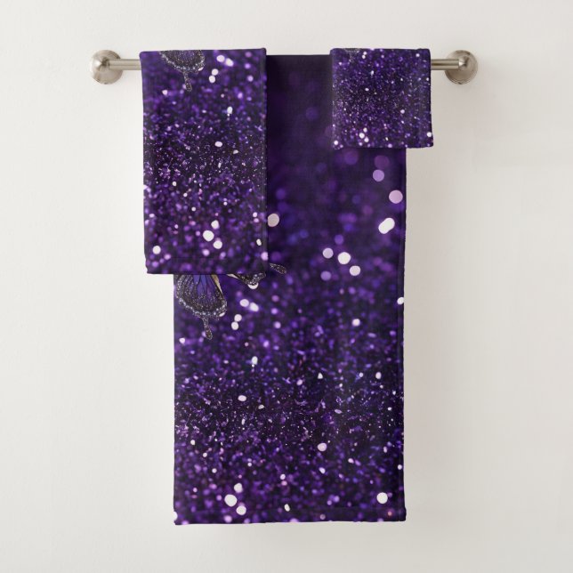 Enchanting Elegance: The Purple Sparkle Butterfly  Bath Towel Set (Insitu)