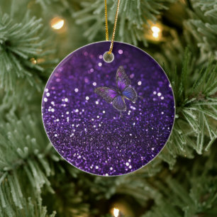 Enchanting Elegance: The Purple Sparkle Butterfly  Ceramic Ornament