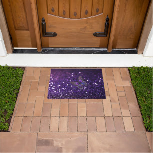 Enchanting Elegance: The Purple Sparkle Butterfly Doormat