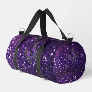 Enchanting Elegance: The Purple Sparkle Butterfly Duffle Bag