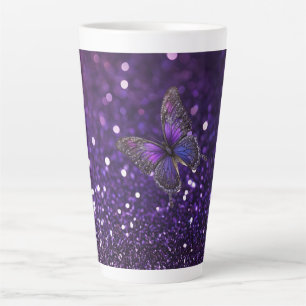 Enchanting Elegance: The Purple Sparkle Butterfly  Latte Mug