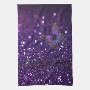 Enchanting Elegance: The Purple Sparkle Butterfly  Tea Towel