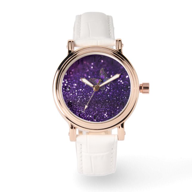 Enchanting Elegance: The Purple Sparkle Butterfly  Watch (Front)