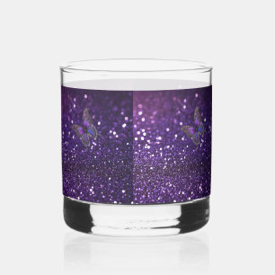 Enchanting Elegance: The Purple Sparkle Butterfly Whiskey Glass