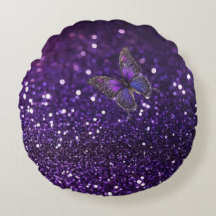 Enchanting Elegance: The Purple Sparkly Butterfly Round Cushion