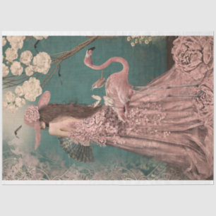 Enchanting, Elegant Woman, Flamingo & Floral  Tissue Paper