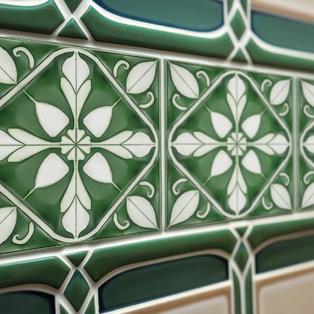 Enchanting Emerald Green Symmetrical Floral Ceramic Tile (Creator Uploaded)