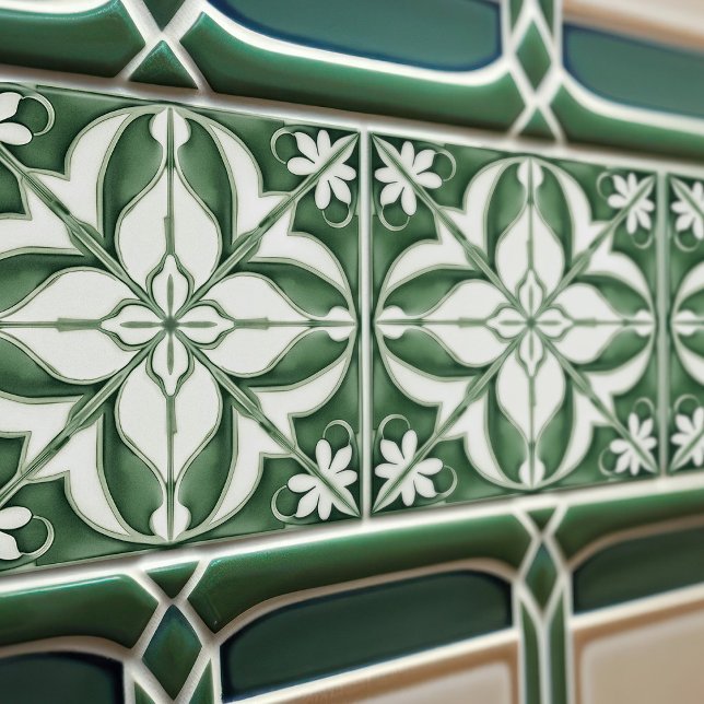 Enchanting Emerald Green Symmetrical Floral Ceramic Tile (Creator Uploaded)