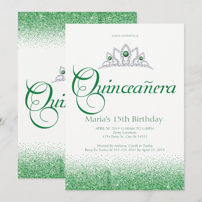 Enchanting Emerald Quinceañera Invitations (Front/Back)