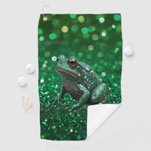 Enchanting Emergence: The Green Sparkle Frog  Golf Towel