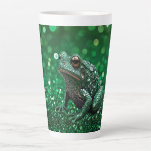 Enchanting Emergence: The Green Sparkle Frog Latte Mug