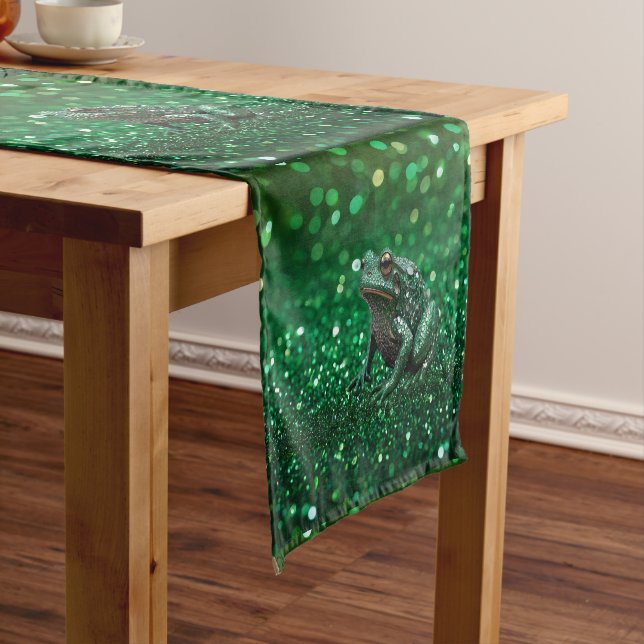 Enchanting Emergence: The Green Sparkle Frog  Long Table Runner (In Situ)
