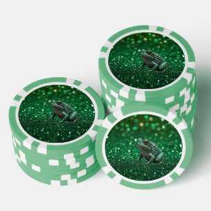 Enchanting Emergence: The Green Sparkle Frog Poker Chips