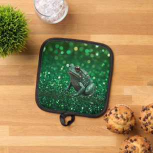 Enchanting Emergence: The Green Sparkle Frog, Pot Holder
