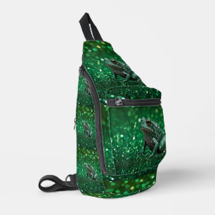 Enchanting Emergence: The Green Sparkle Frog  Sling Bag