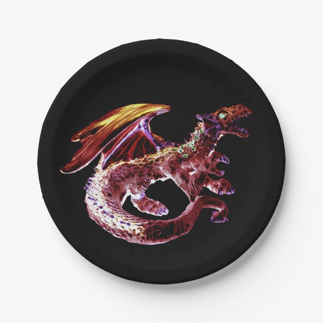 Enchanting Epic Mythical Ruby Red Dragon Paper Plate (Front)