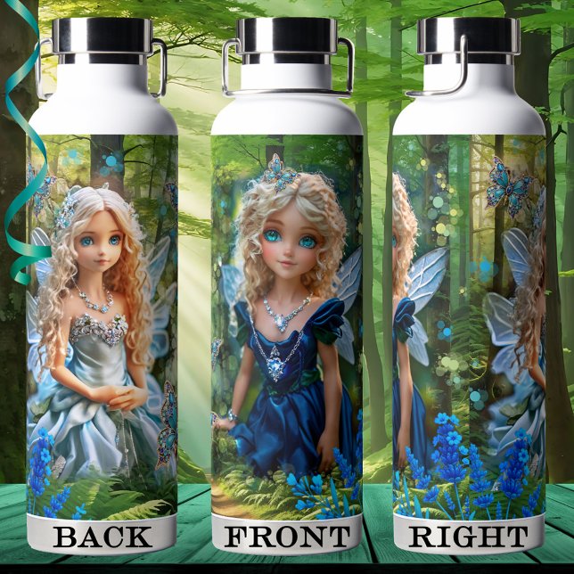 Enchanting Fairies Forest Butterfly Water Bottle (Water bottle featuring a girly illustration of fairies in an enchanted forest with butterflies)