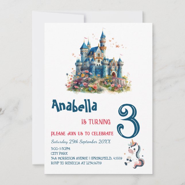Enchanting Fairy Tale Unicorn Kids Birthday Party  Invitation (Front)