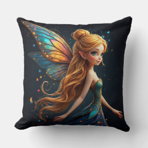 Enchanting Fairy with Colourful Wings Cushion