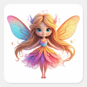 Enchanting Fantasy Fairy with Colourful Wings Square Sticker