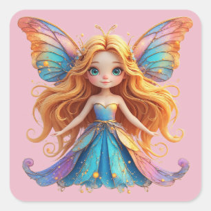 Enchanting Fantasy Fairy with Colourful Wings Square Sticker